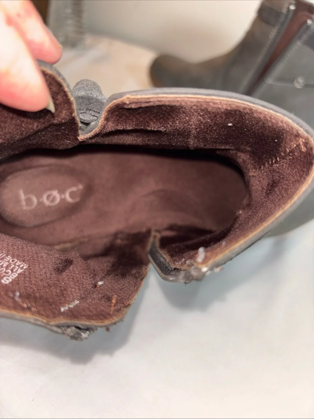 B.O.C Gray Ankle Boots with Cork Trim. 7/8